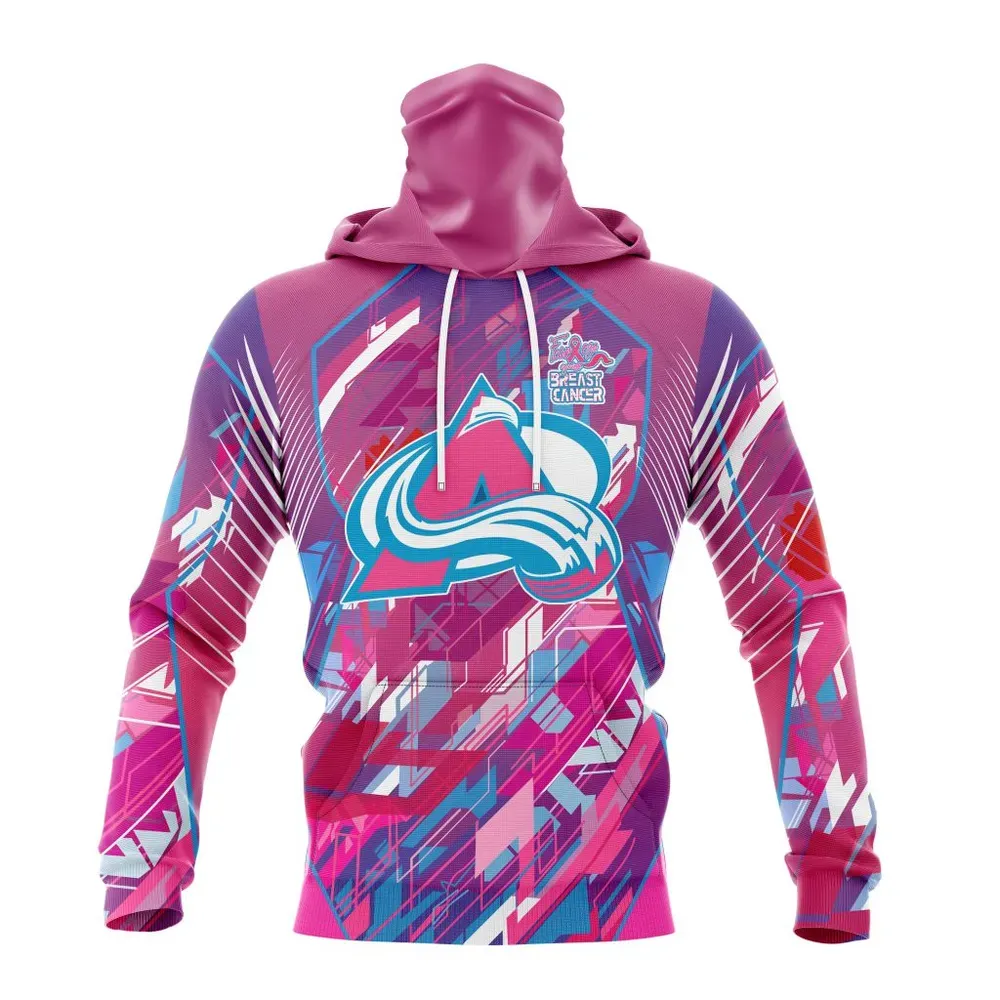 NHL Colorado Avalanche | Specialized Design I Pink I Can! Fearless Again Breast Cancer Mask Hoodie