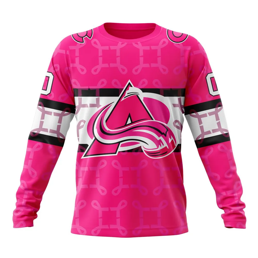 NHL Colorado Avalanche | Specialized Design I Pink I Can! In October We Wear Pink Breast Cancer Long Sleeved Sweatshirt 