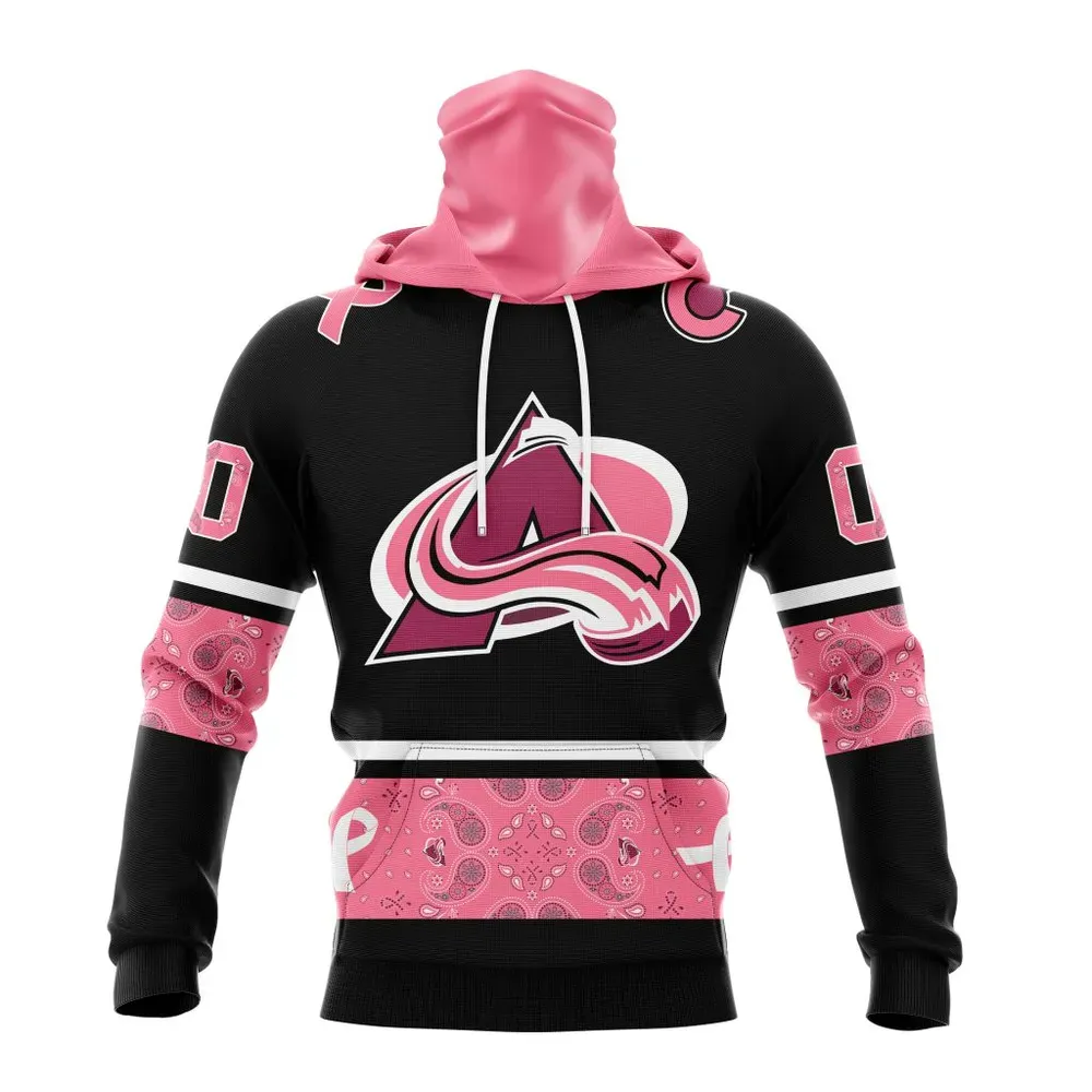 NHL Colorado Avalanche | Specialized Design In Classic Style With Paisley! In October We Wear Pink Breast Cancer Mask Hoodie