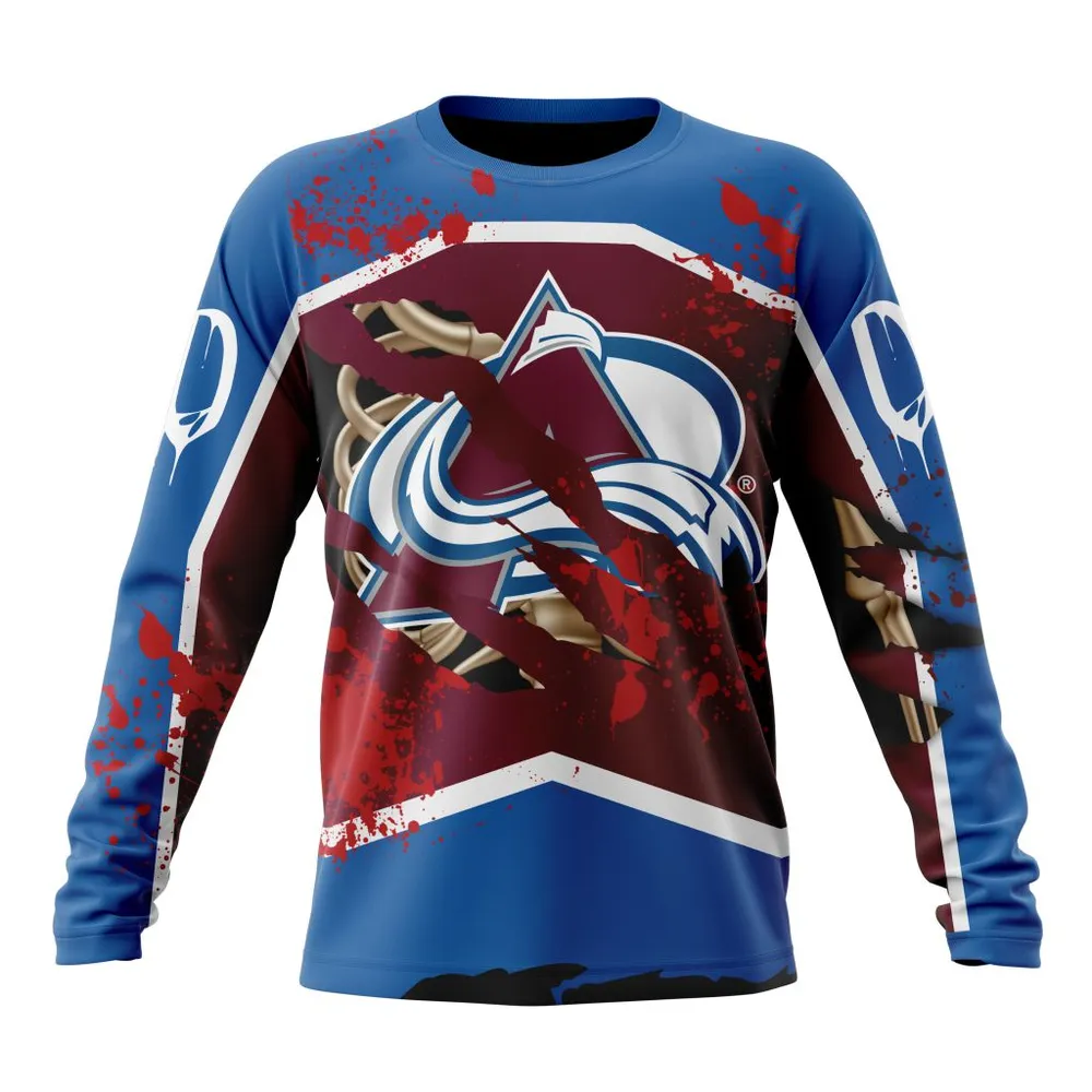 NHL Colorado Avalanche | Specialized Design Jersey With Your Ribs For Halloween Long Sleeved Sweatshirt 