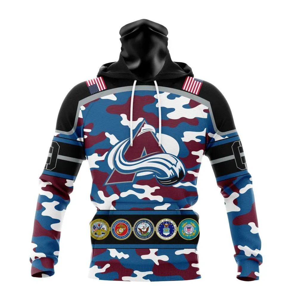 NHL Colorado Avalanche | Specialized Design Wih Camo Team Color And Military Force Logo Mask Hoodie