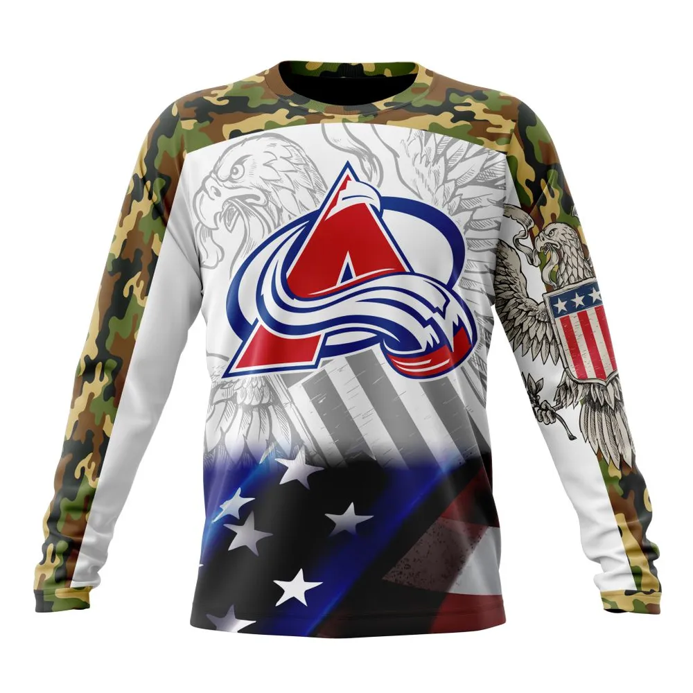 NHL Colorado Avalanche | Specialized Design With Our America Flag And Our America Eagle Long Sleeved Sweatshirt 