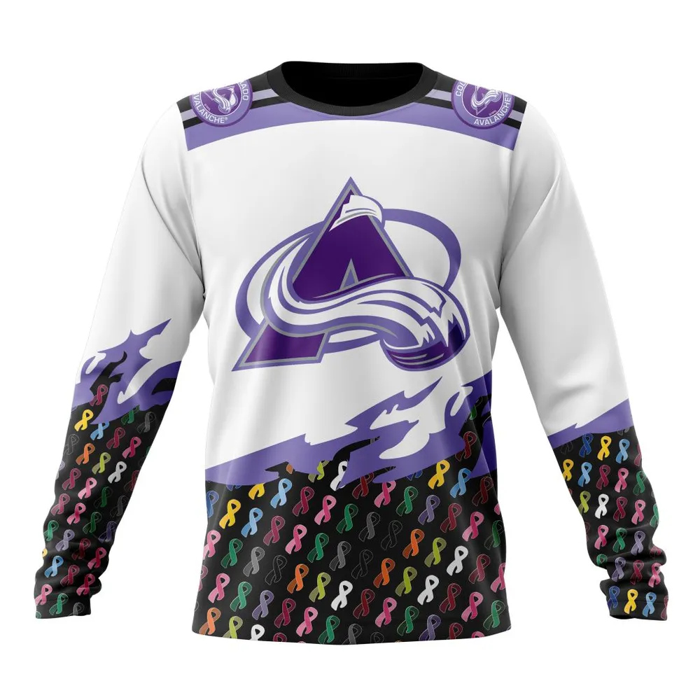 NHL Colorado Avalanche | Specialized Kits In October We Stand Together We Can Beat Cancer Long Sleeved Sweatshirt 