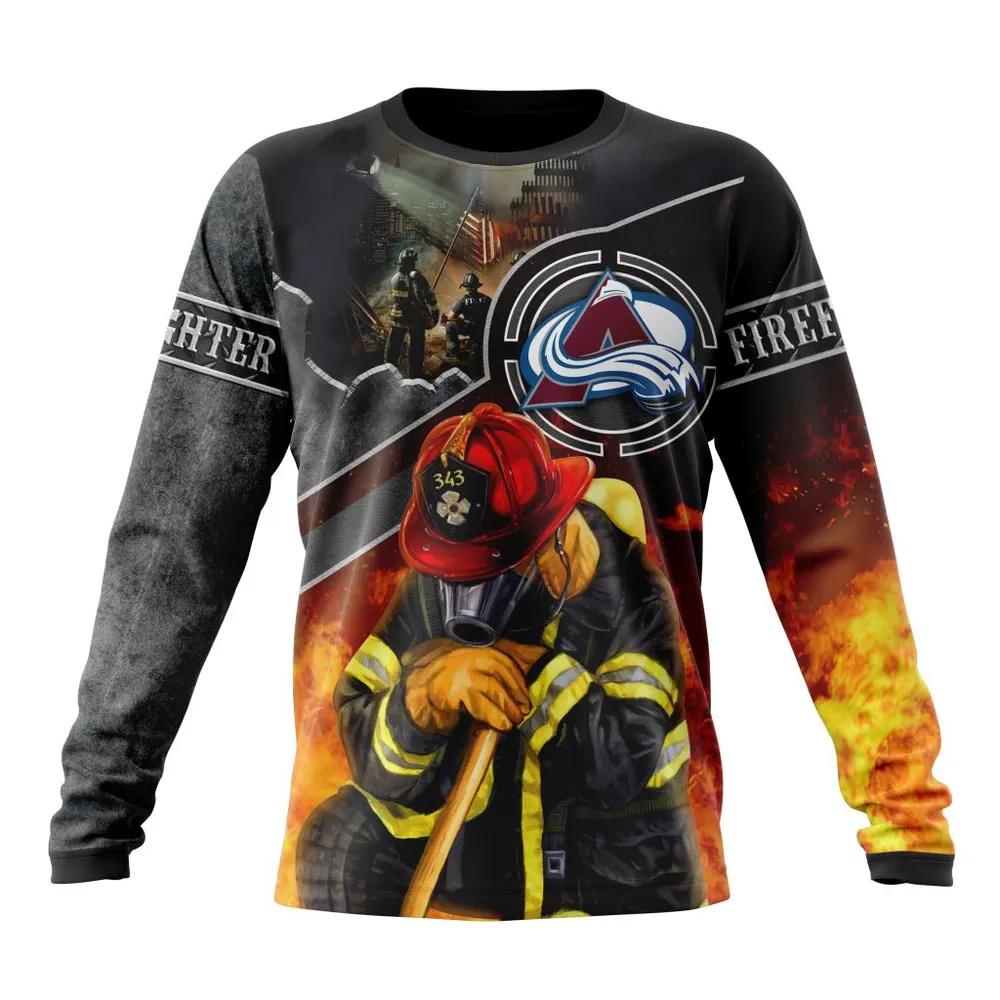 NHL Colorado Avalanche | Specialized Kits To Honor Firefighter In Patriot Day We Will Never Forget Long Sleeved Sweatshirt 