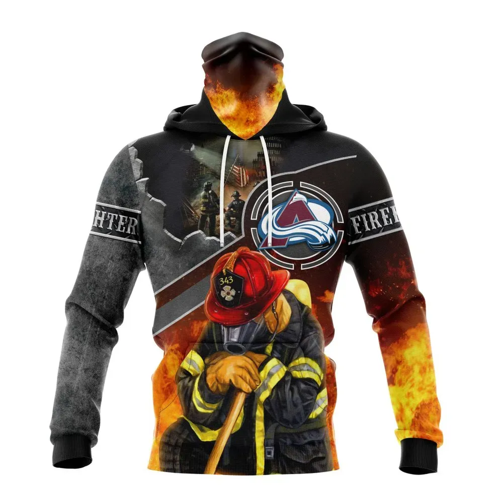 NHL Colorado Avalanche | Specialized Kits To Honor Firefighter In Patriot Day We Will Never Forget Mask Hoodie