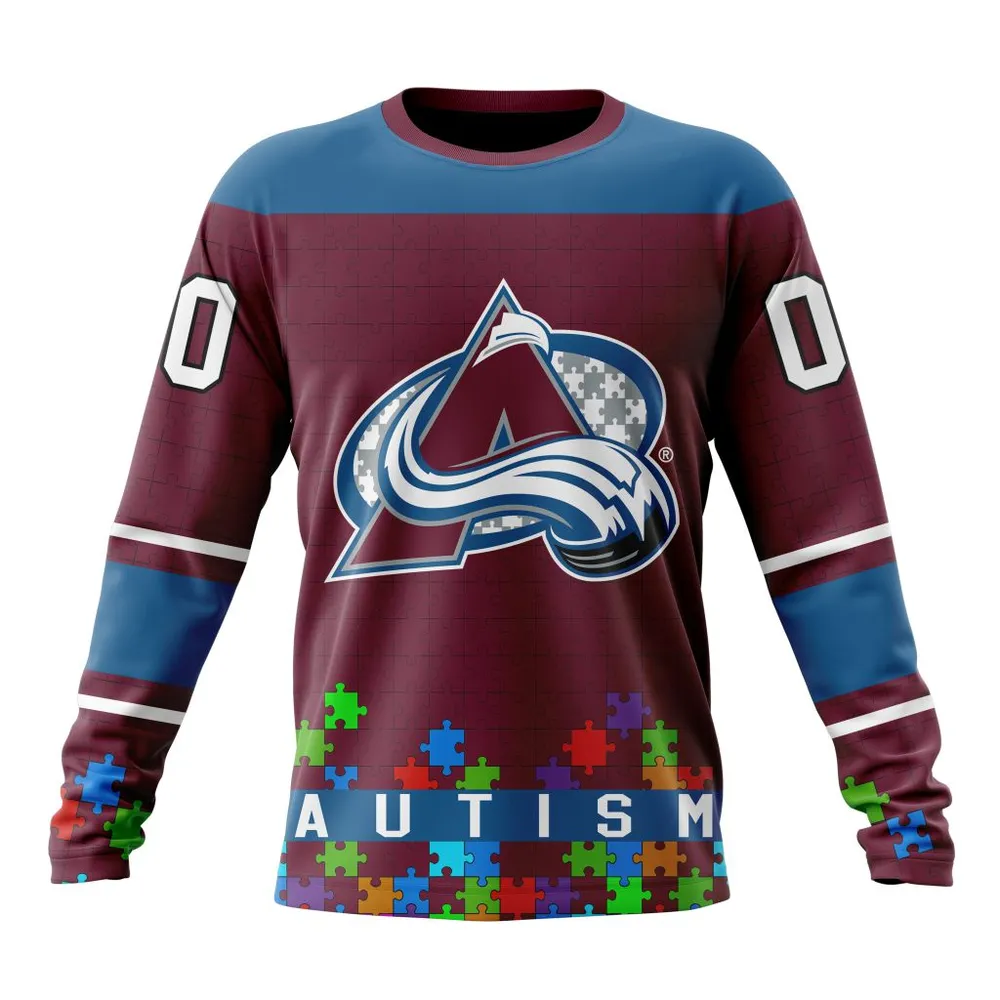 NHL Colorado Avalanche | Specialized Unisex Kits Hockey Fights Against Autism Long Sleeved Sweatshirt 