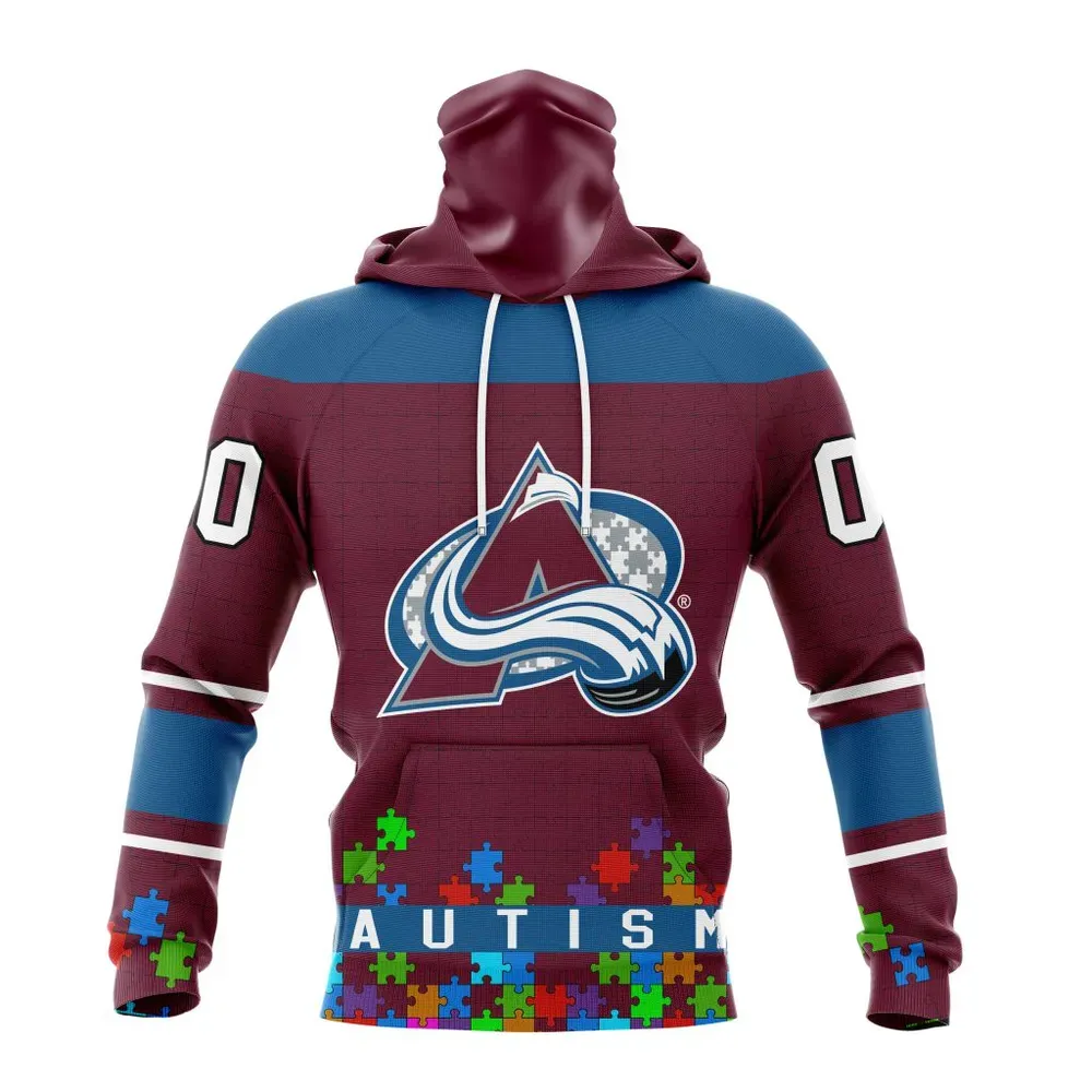 NHL Colorado Avalanche | Specialized Unisex Kits Hockey Fights Against Autism Mask Hoodie