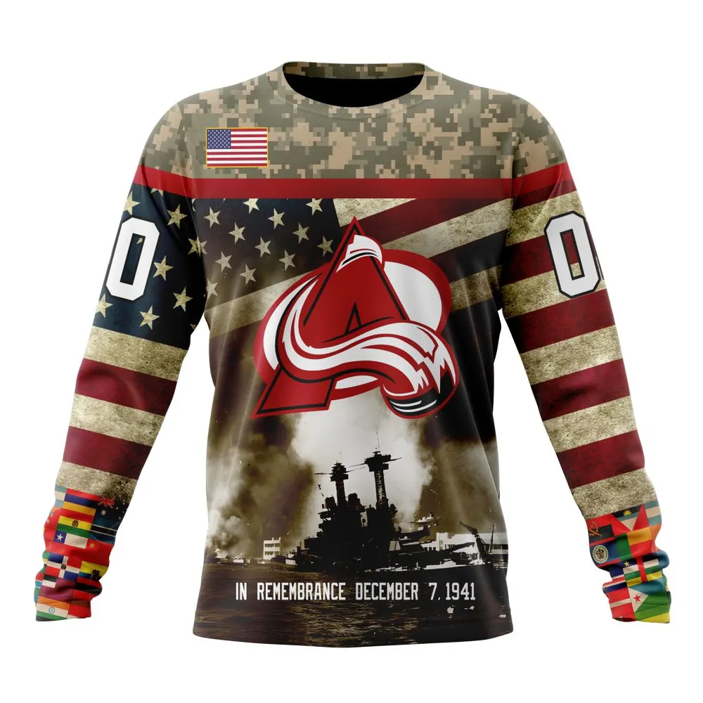 NHL Colorado Avalanche | Specialized Unisex Kits Remember Pearl Harbor Long Sleeved Sweatshirt 