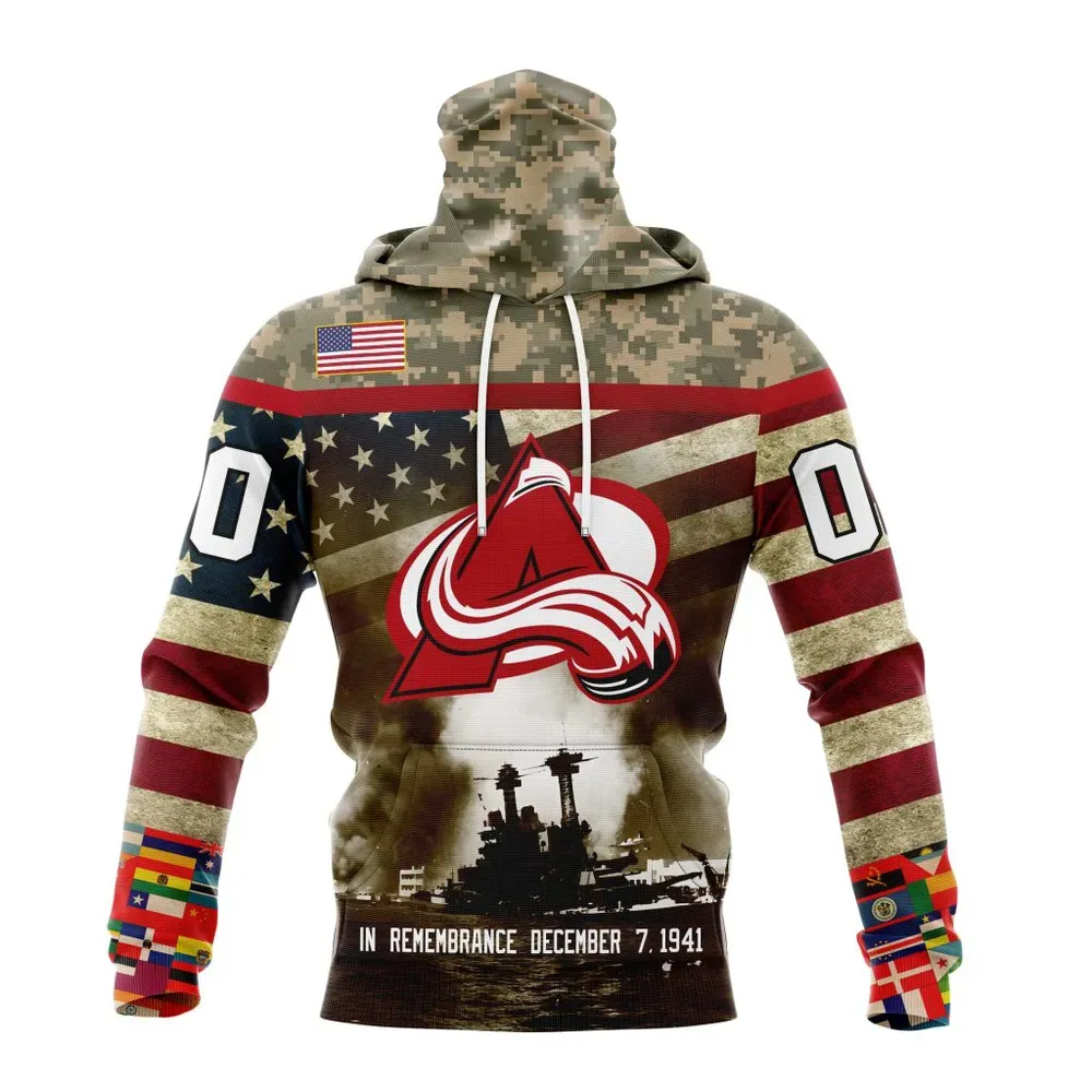 NHL Colorado Avalanche | Specialized Unisex Kits Remember Pearl Harbor Mask Hoodie