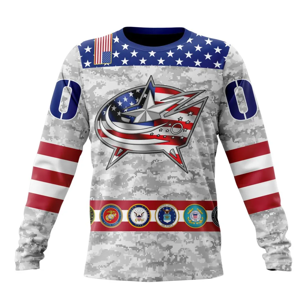 NHL Columbus Blue Jackets Armed Forces Appreciation St2201 Long Sleeved Sweatshirt 