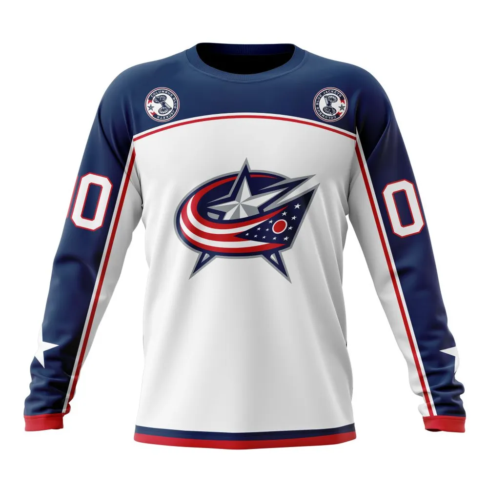 NHL Columbus Blue Jackets Away Kits Long Sleeved Sweatshirt 