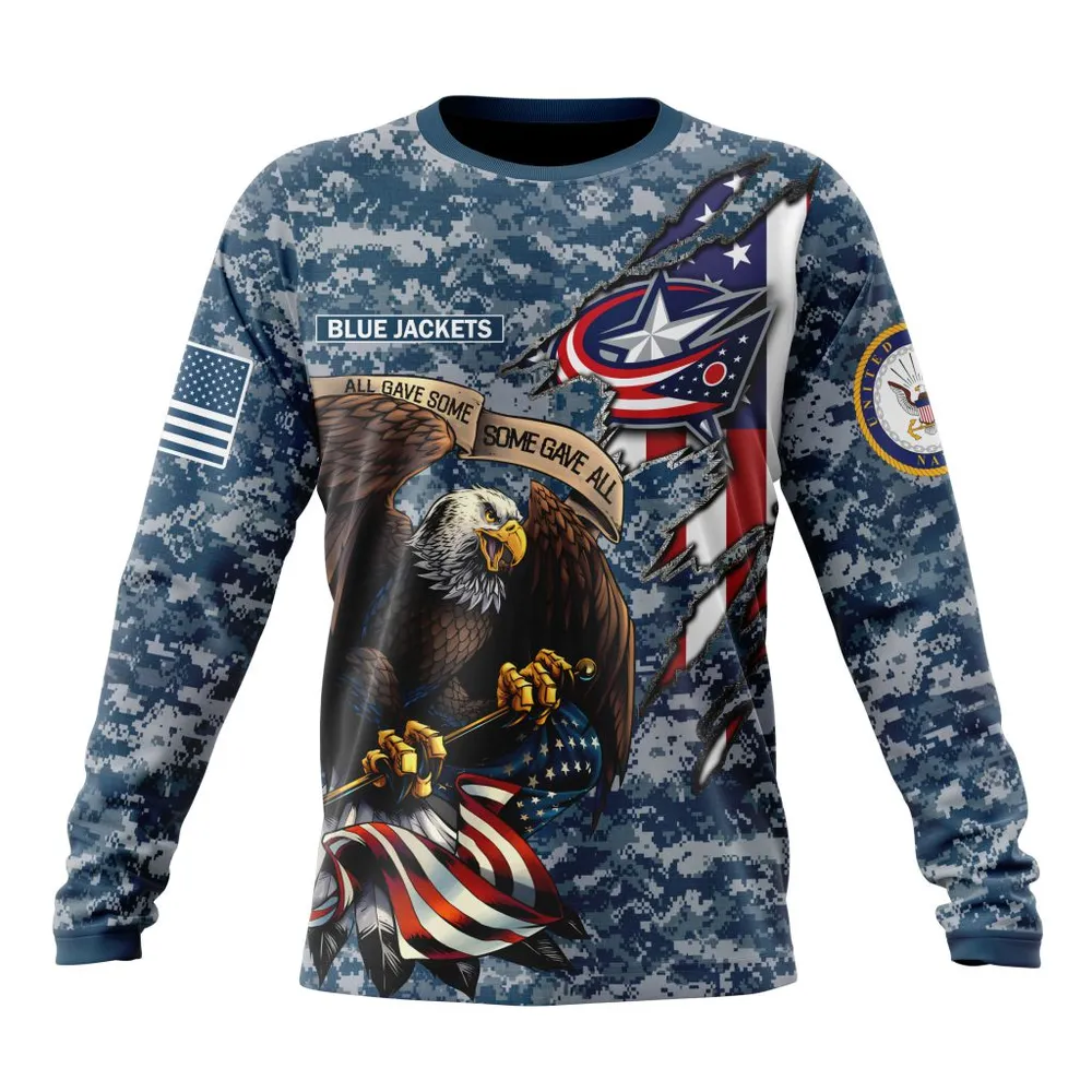 NHL Columbus Blue Jackets Honor Us Navy Veterans St2202 Long Sleeved Sweatshirt 