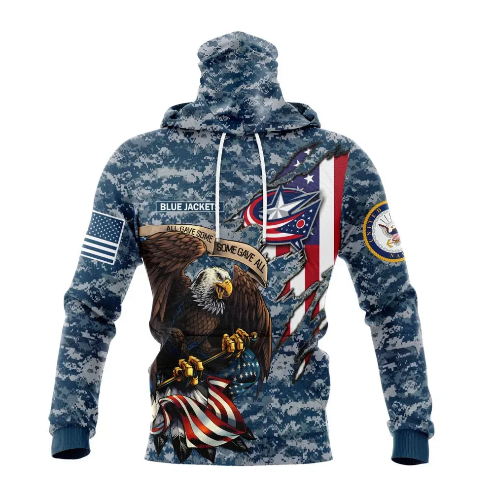 NHL Columbus Blue Jackets Honor Us Navy Veterans St2202 Mask Hoodie