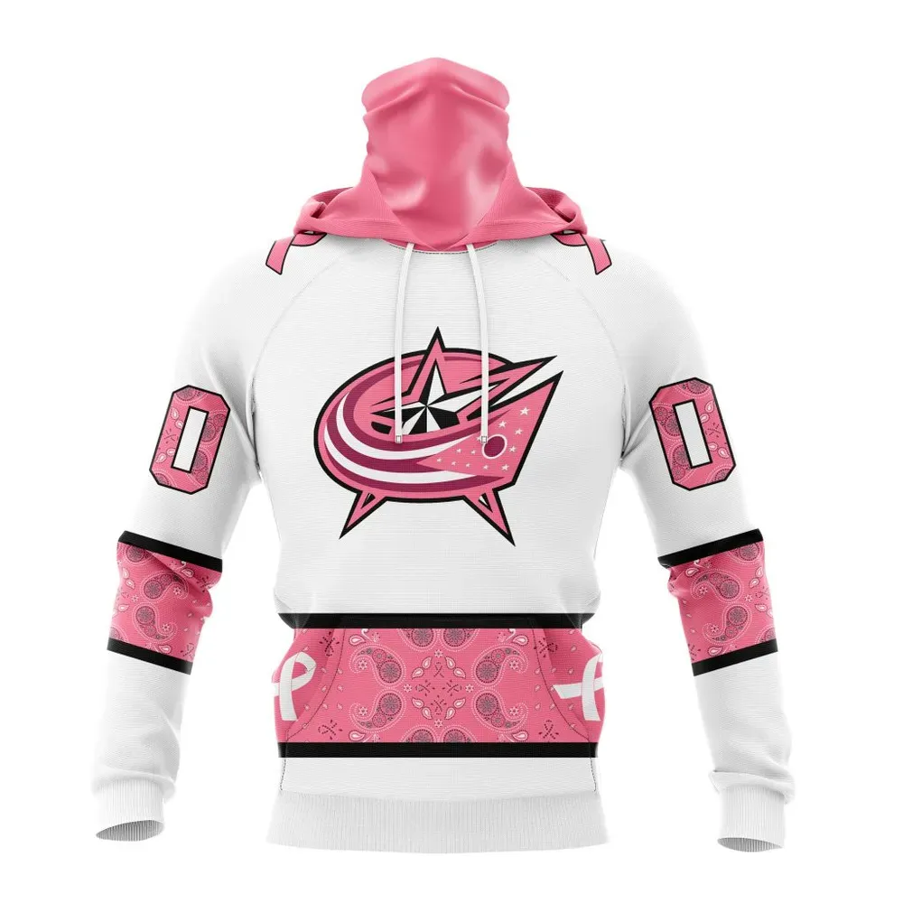 NHL Columbus Blue Jackets In Classic Style With Paisley! In October We Wear Pink Breast Cancer Mask Hoodie