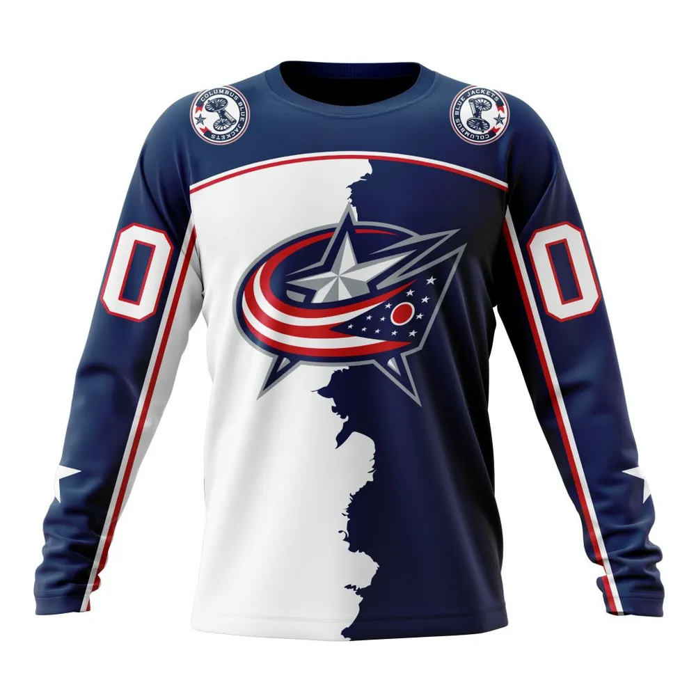 NHL Columbus Blue Jackets Personalize Home Mix Away Kits Long Sleeved Sweatshirt 