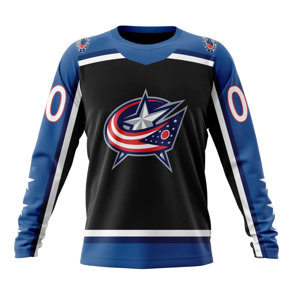 NHL Columbus Blue Jackets Reverse Retro Kits Long Sleeved Sweatshirt 