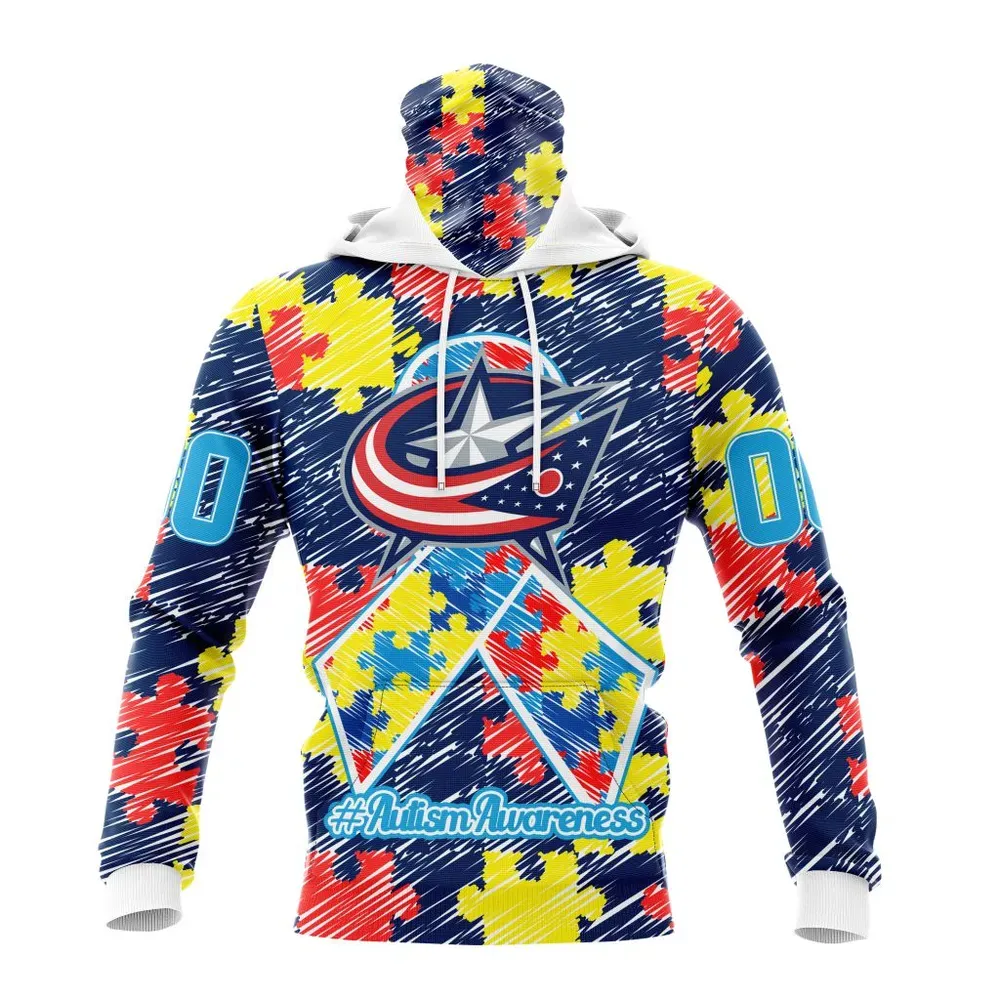 NHL Columbus Blue Jackets Special Autism Awareness Design St2201 Mask Hoodie