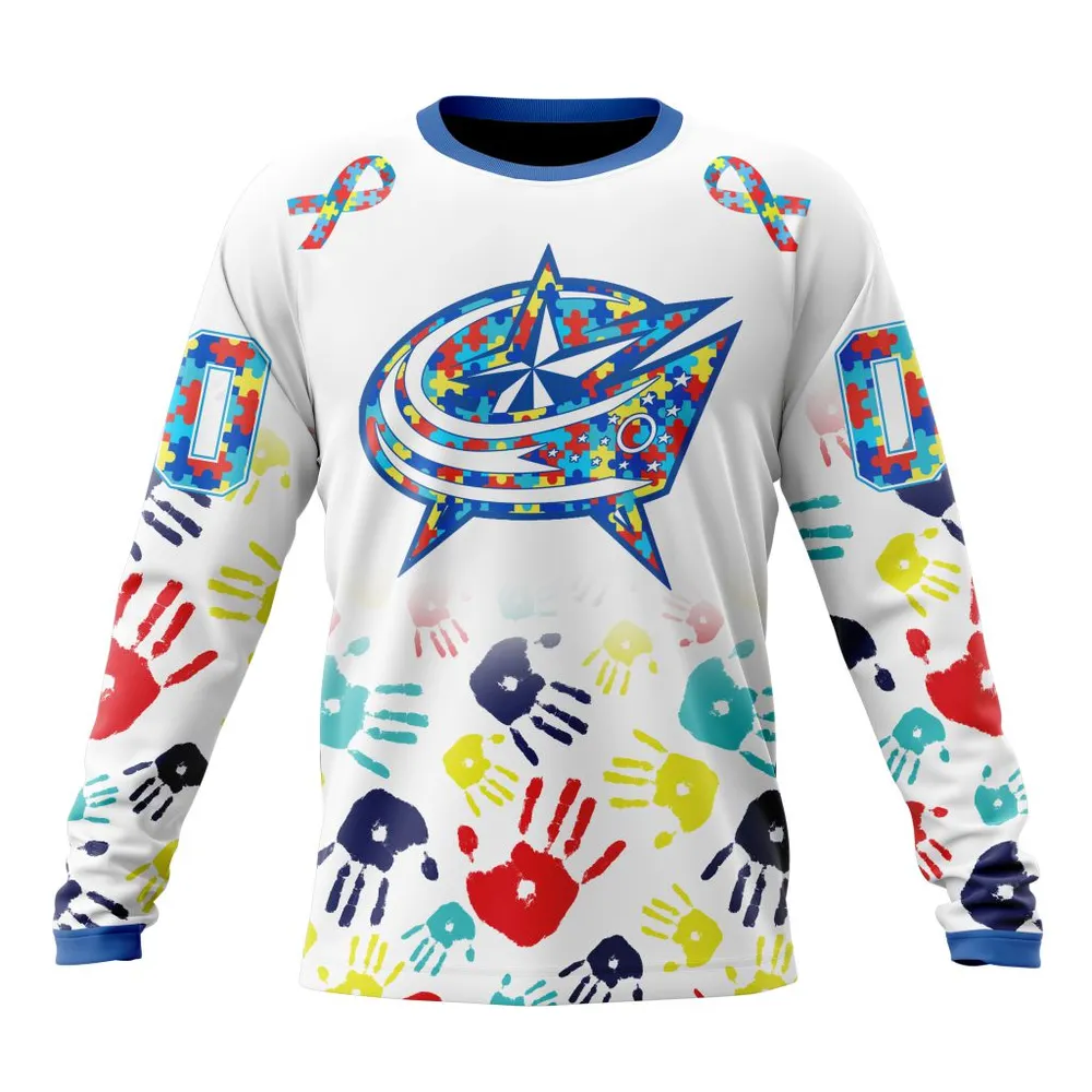 NHL Columbus Blue Jackets Special Autism Awareness Design St2203 Long Sleeved Sweatshirt 