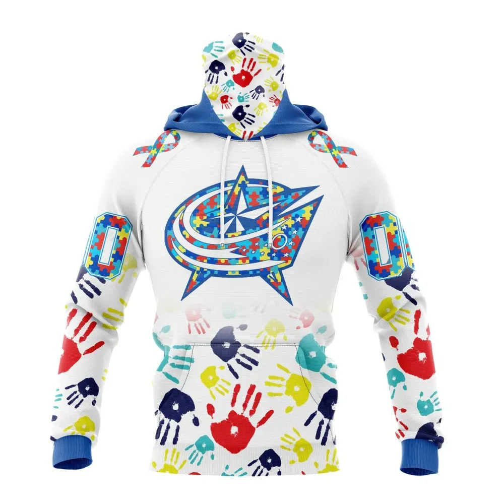 NHL Columbus Blue Jackets Special Autism Awareness Design St2203 Mask Hoodie