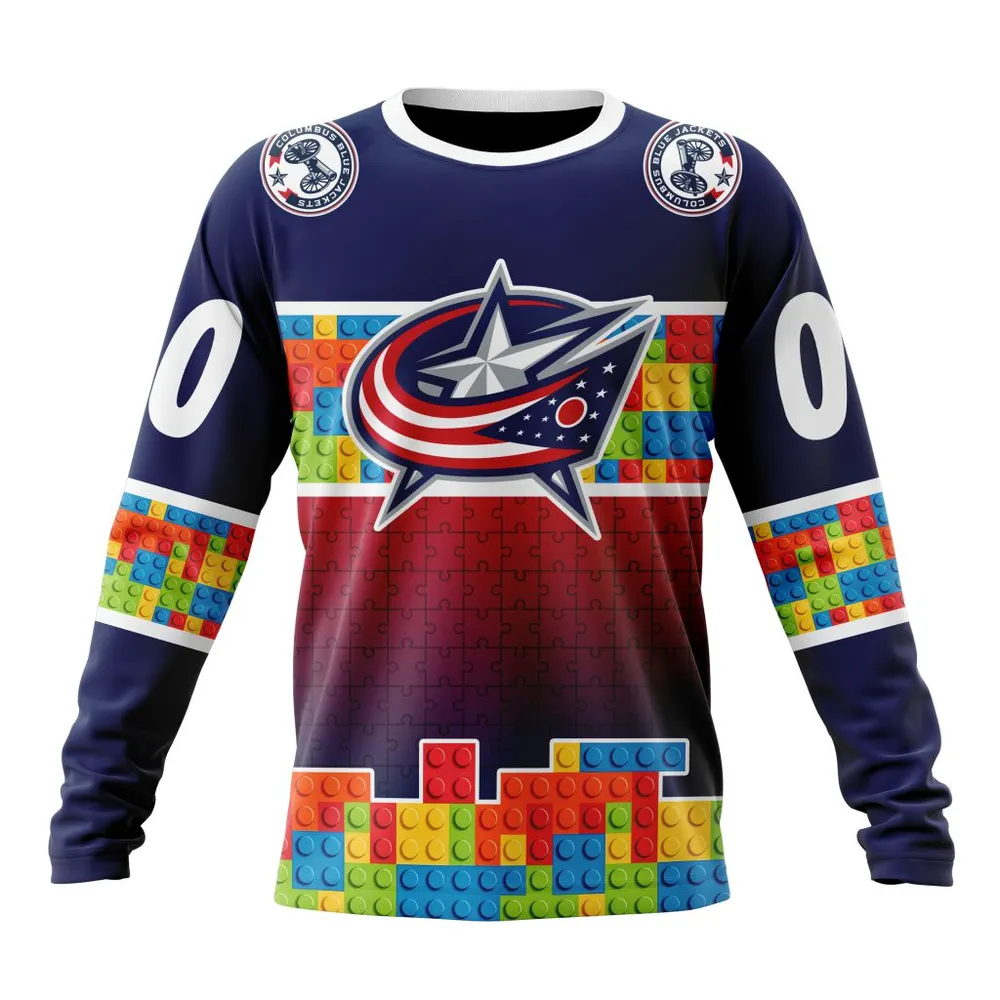 NHL Columbus Blue Jackets Special Autism Awareness Design V2301 Long Sleeved Sweatshirt 