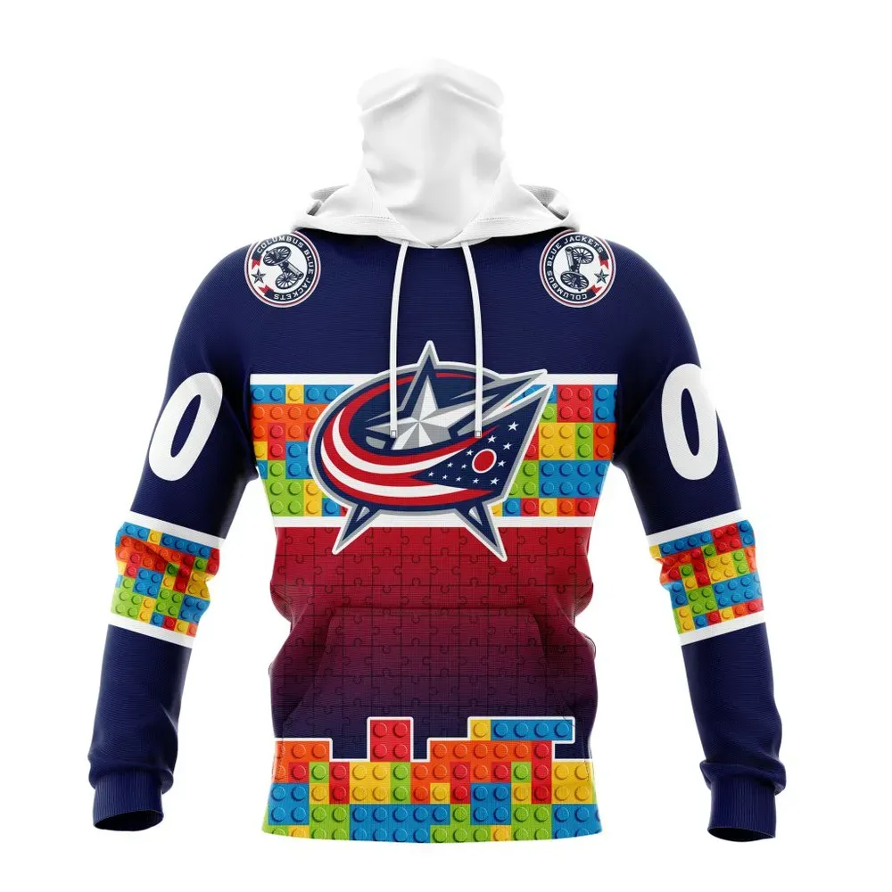 NHL Columbus Blue Jackets Special Autism Awareness Design V2301 Mask Hoodie