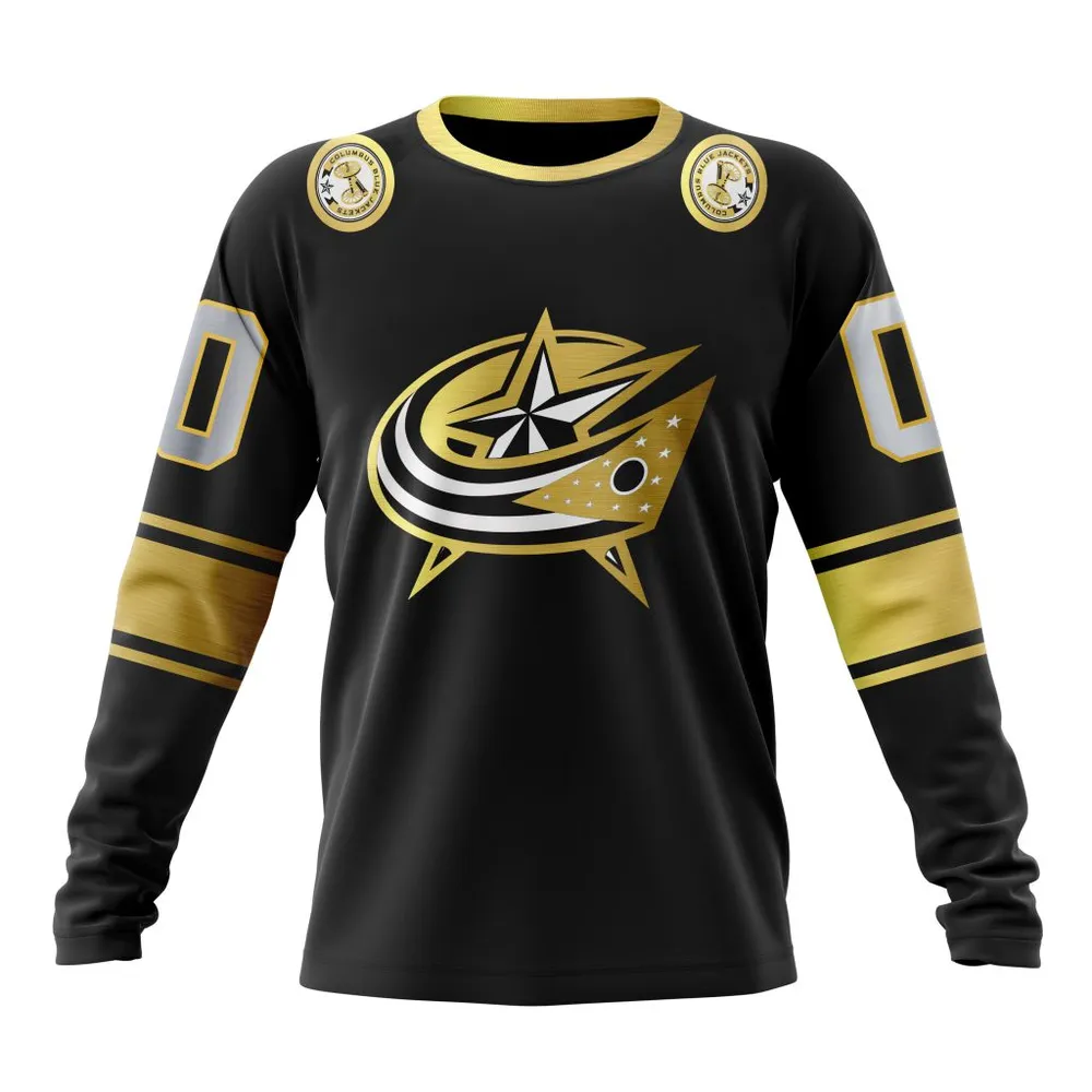 NHL Columbus Blue Jackets Special Black And Gold Design St2401 Long Sleeved Sweatshirt 