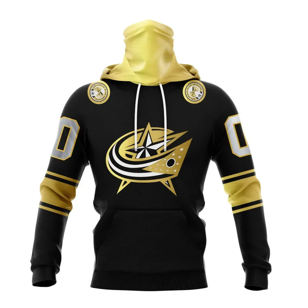 NHL Columbus Blue Jackets Special Black And Gold Design St2401 Mask Hoodie