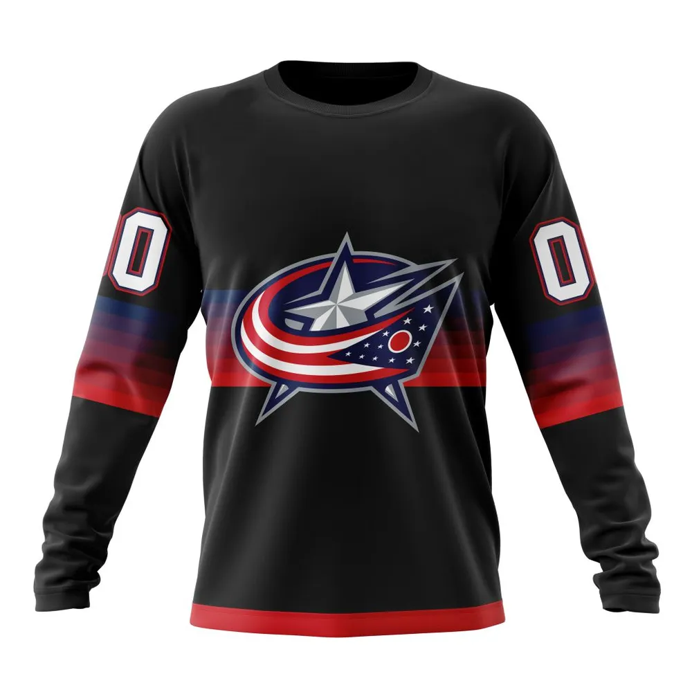 NHL Columbus Blue Jackets Special Black And Gradient Design St2301 Long Sleeved Sweatshirt 