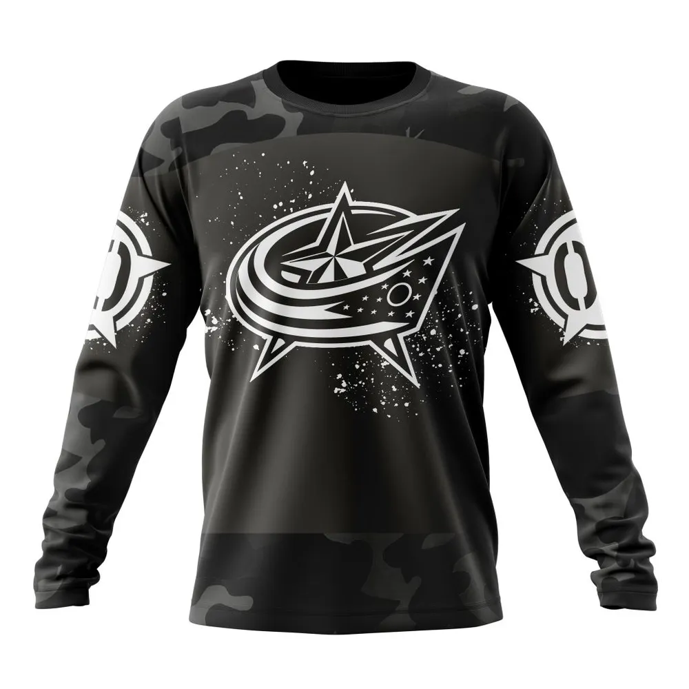 NHL Columbus Blue Jackets Special Black Camo Design For Veterans Day St2304 Long Sleeved Sweatshirt 