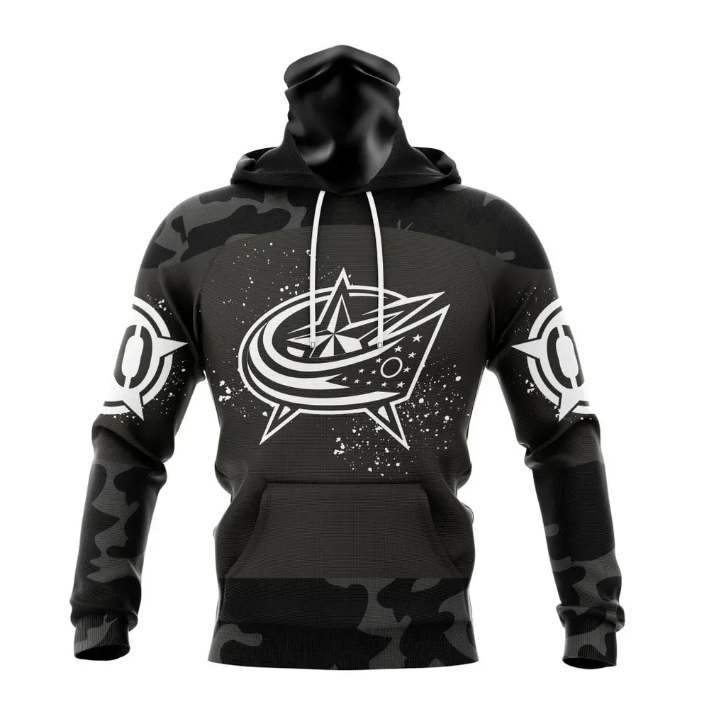 NHL Columbus Blue Jackets Special Black Camo Design For Veterans Day St2304 Mask Hoodie