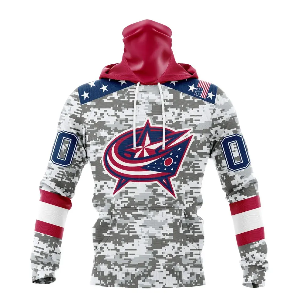 NHL Columbus Blue Jackets Special Camo Design For Veterans Day St2301 Mask Hoodie