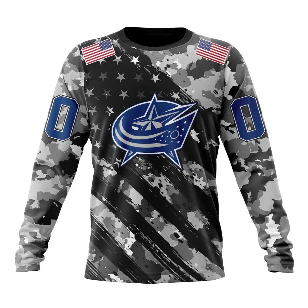 NHL Columbus Blue Jackets Special Camo Military Design St2301 Long Sleeved Sweatshirt 