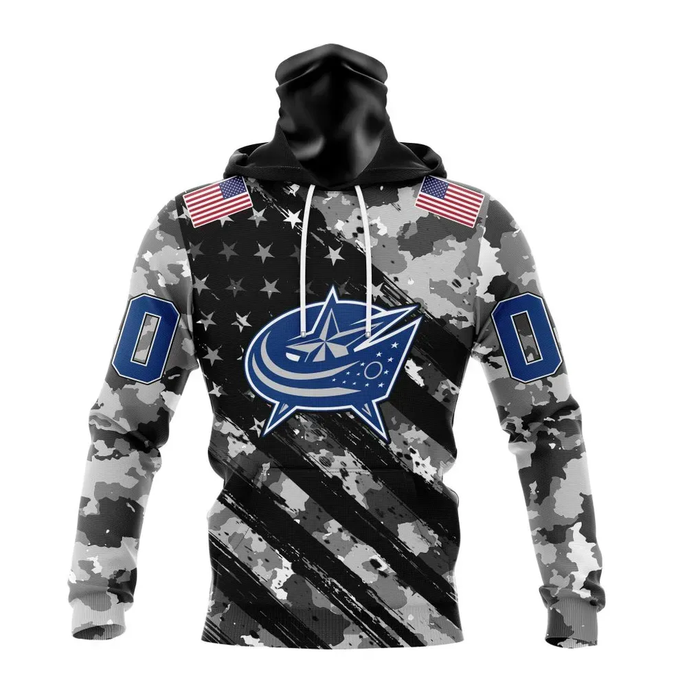 NHL Columbus Blue Jackets Special Camo Military Design St2301 Mask Hoodie