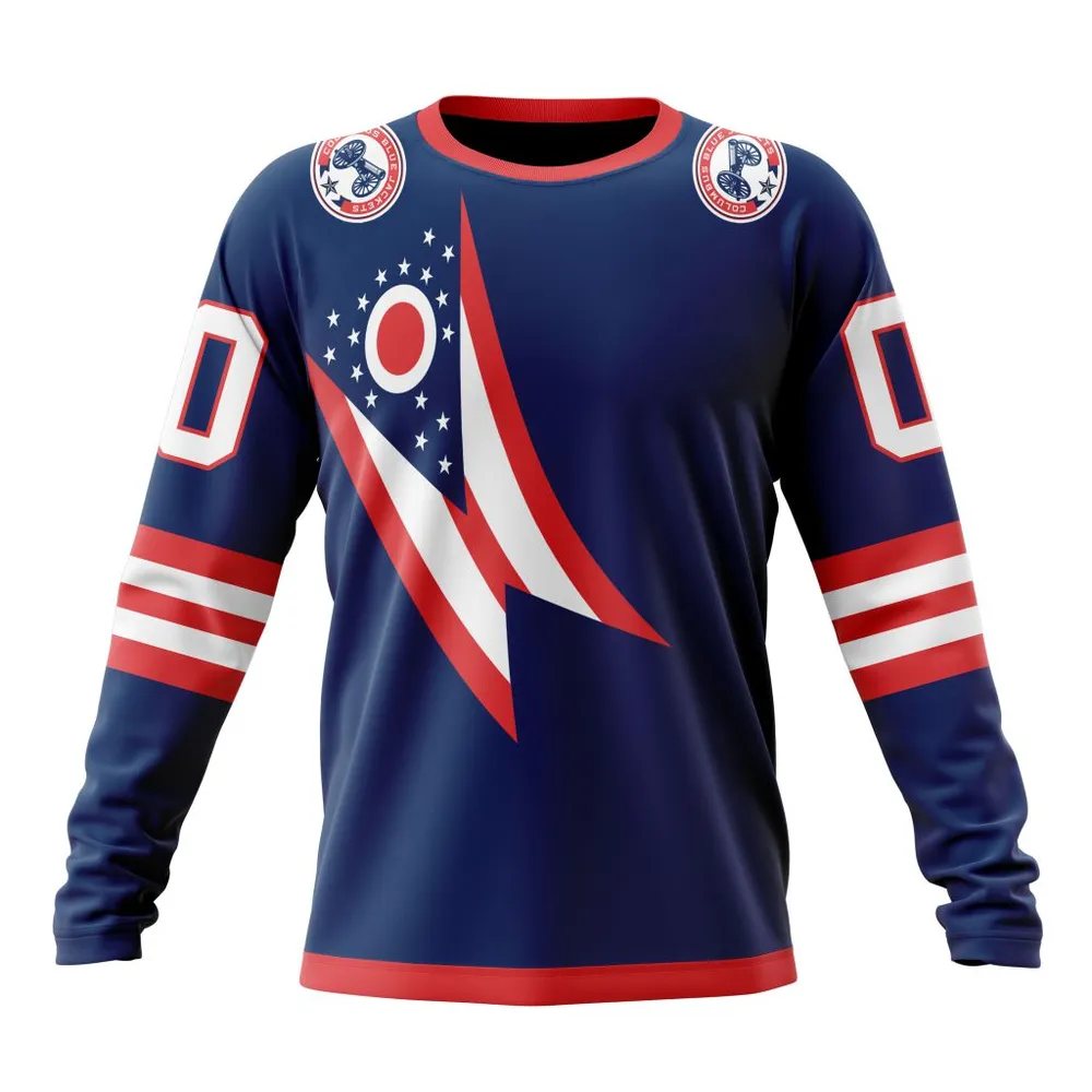 NHL Columbus Blue Jackets Special City Connect Design St2402 Long Sleeved Sweatshirt 