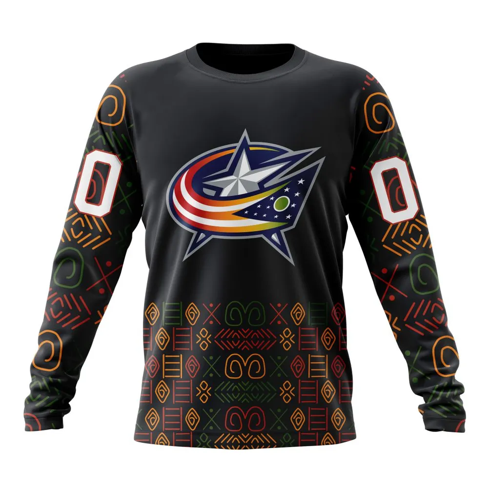 NHL Columbus Blue Jackets Special Design For Black History Month St2401 Long Sleeved Sweatshirt 