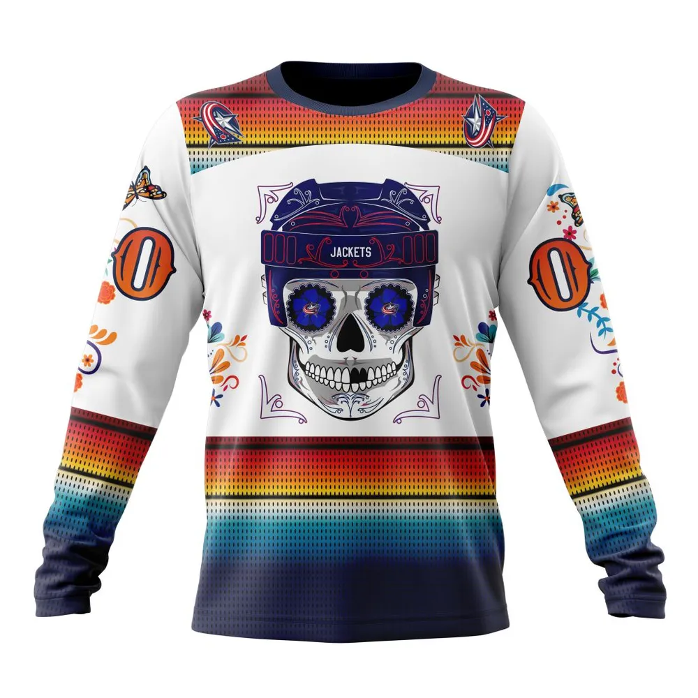 NHL Columbus Blue Jackets Special Design For Dia De Los Muertos St2301 Long Sleeved Sweatshirt 