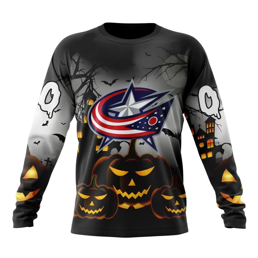 NHL Columbus Blue Jackets Special Design For Halloween St2302 Long Sleeved Sweatshirt 