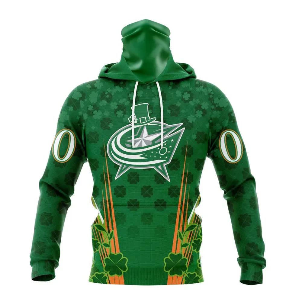 NHL Columbus Blue Jackets Special Design For St. Patrickâ€™S Day St2402 Mask Hoodie