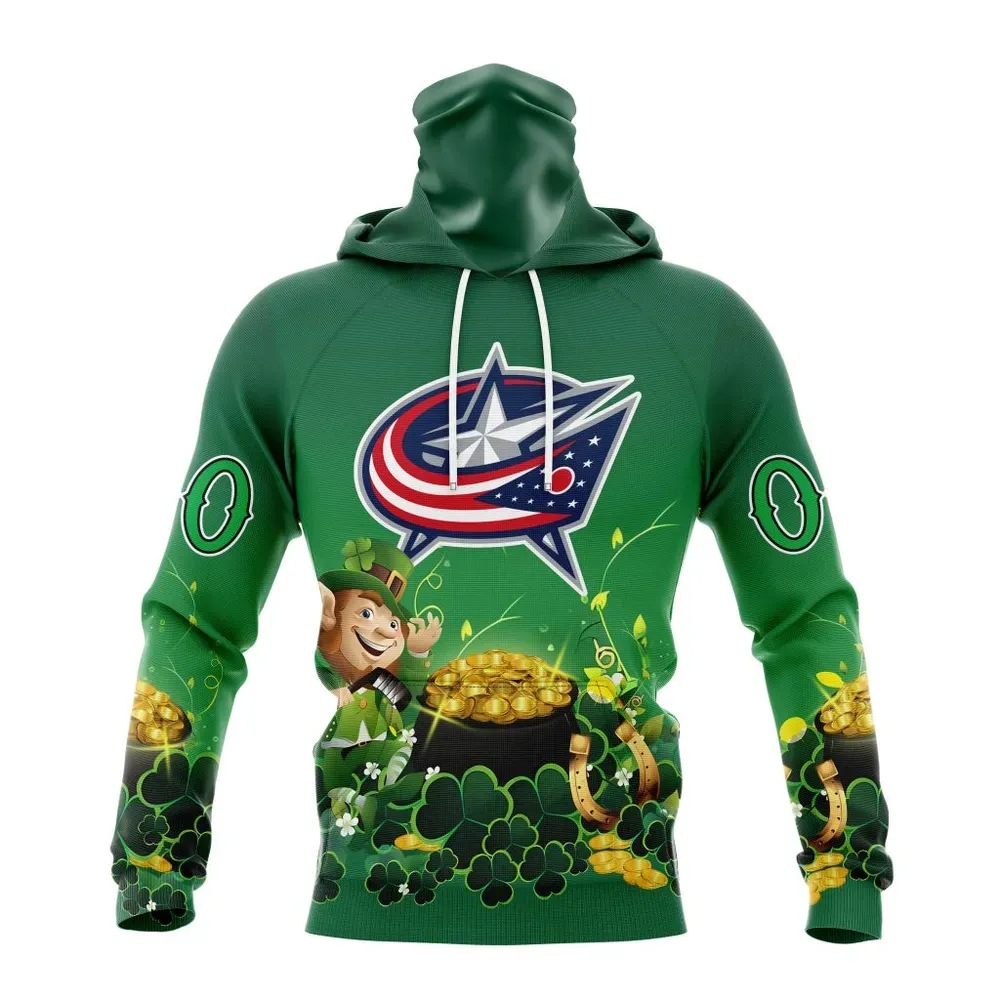 NHL Columbus Blue Jackets Special Design For St. Patrickâ€™S Day St2403 Mask Hoodie