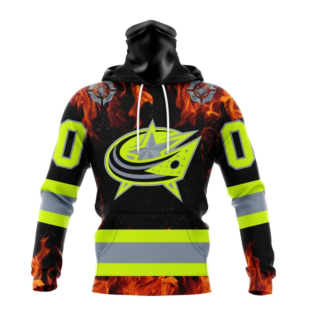 NHL Columbus Blue Jackets Special Design Honoring Firefighters St2401 Mask Hoodie