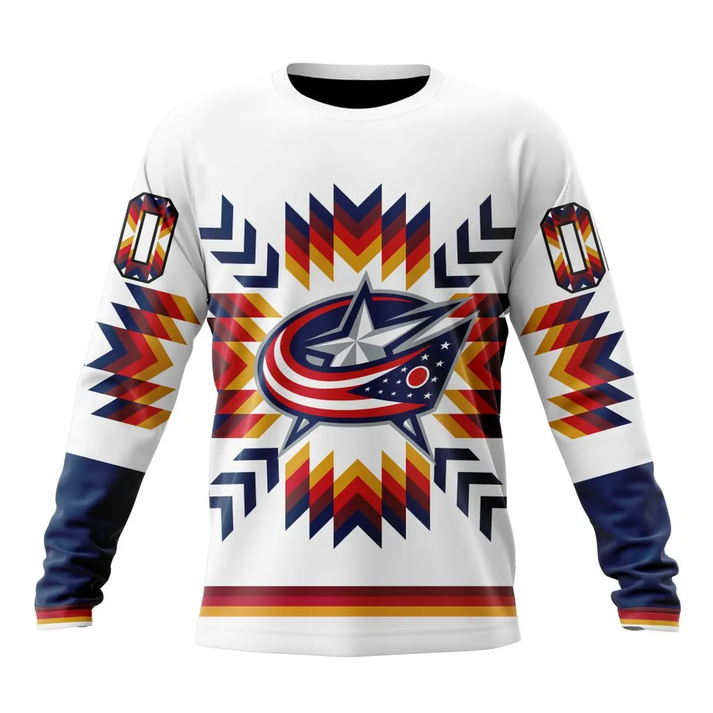 NHL Columbus Blue Jackets Special Design With Native Pattern St2302 Long Sleeved Sweatshirt 