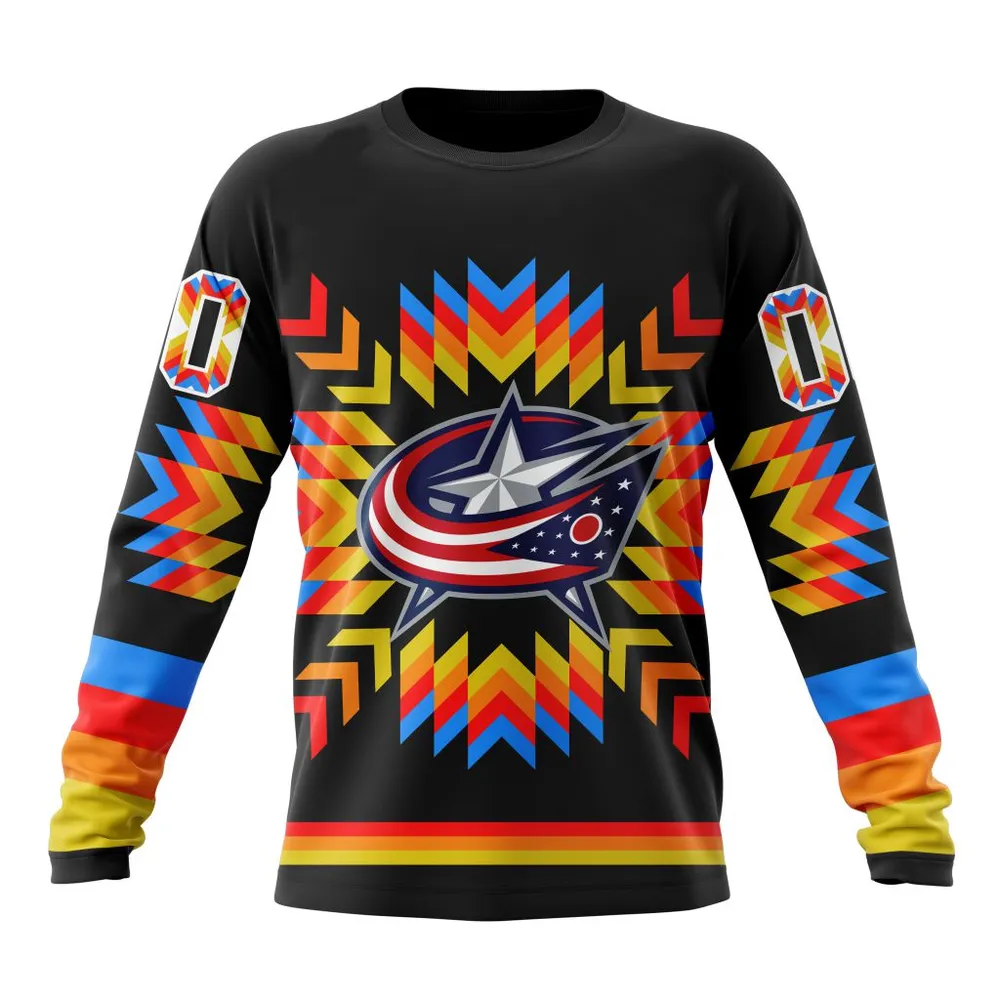 NHL Columbus Blue Jackets Special Design With Native Pattern St2306 Long Sleeved Sweatshirt 