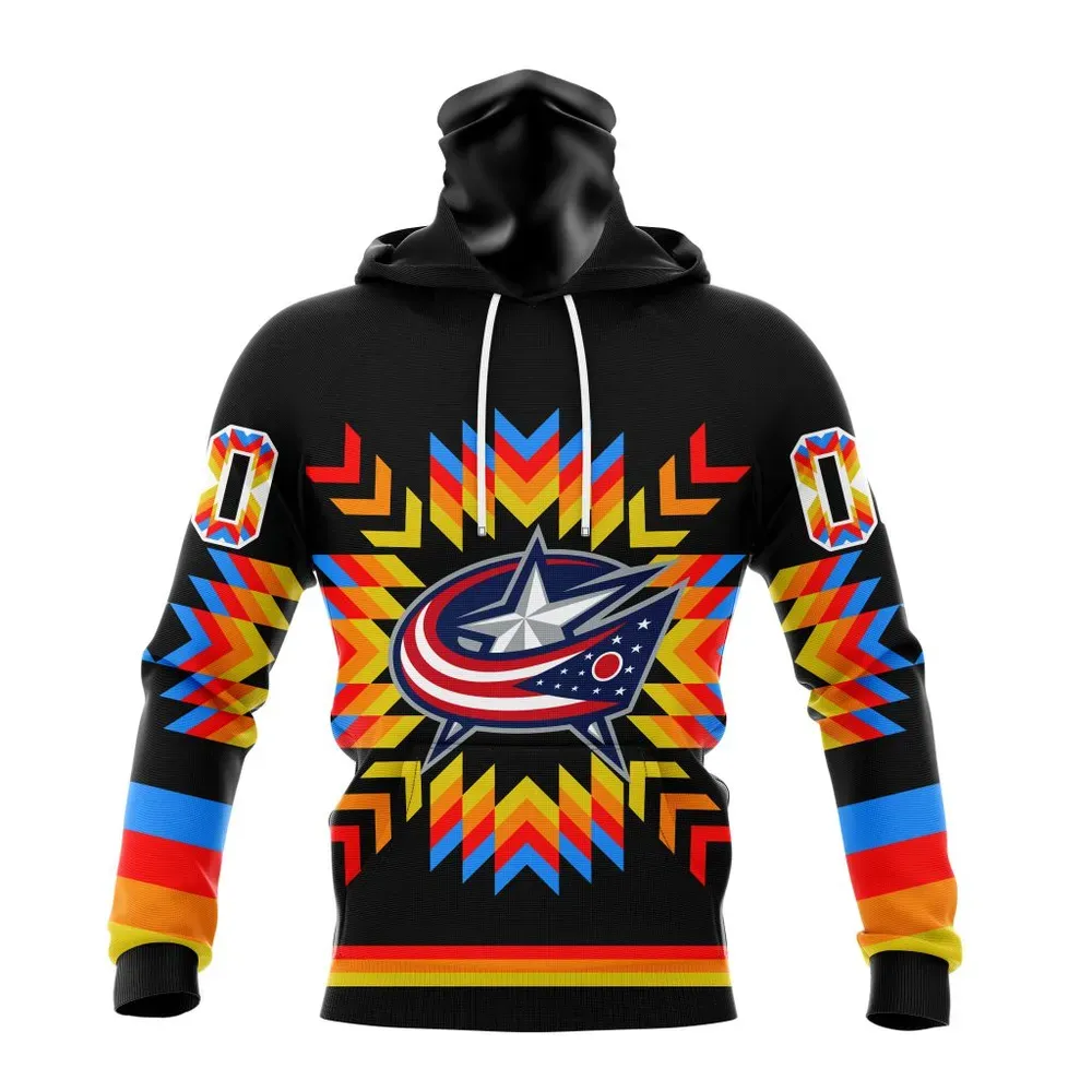 NHL Columbus Blue Jackets Special Design With Native Pattern St2306 Mask Hoodie