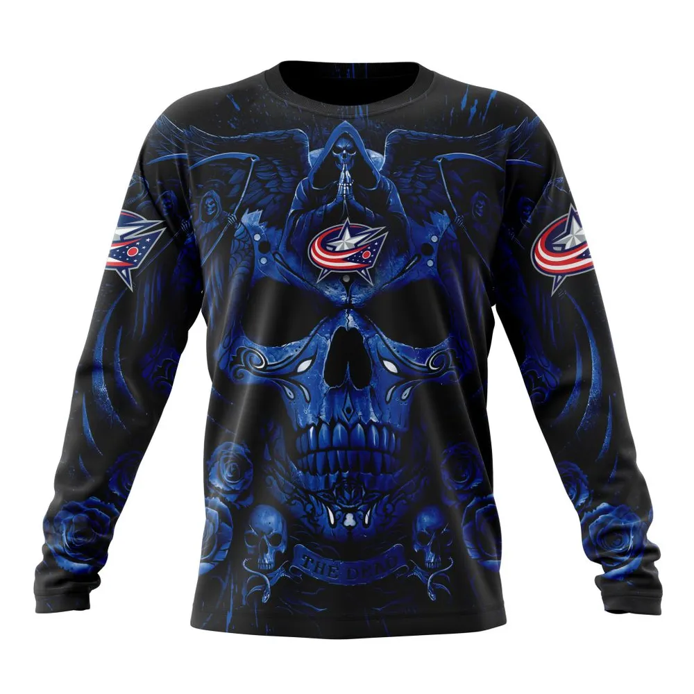 NHL Columbus Blue Jackets Special Design With Skull Art St2203 Long Sleeved Sweatshirt 