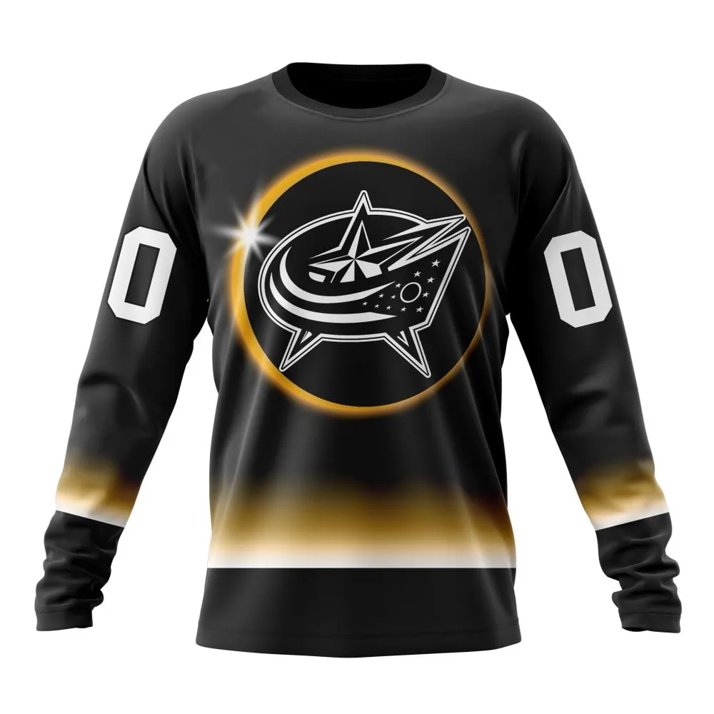 NHL Columbus Blue Jackets Special Eclipse Design St2401 Long Sleeved Sweatshirt 