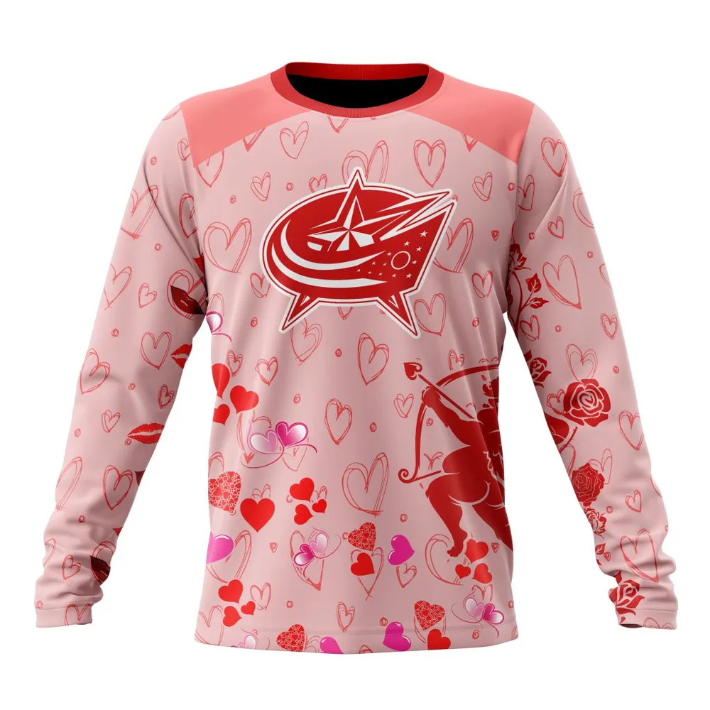 NHL Columbus Blue Jackets Special Gift For Valentines Day St2402 Long Sleeved Sweatshirt 