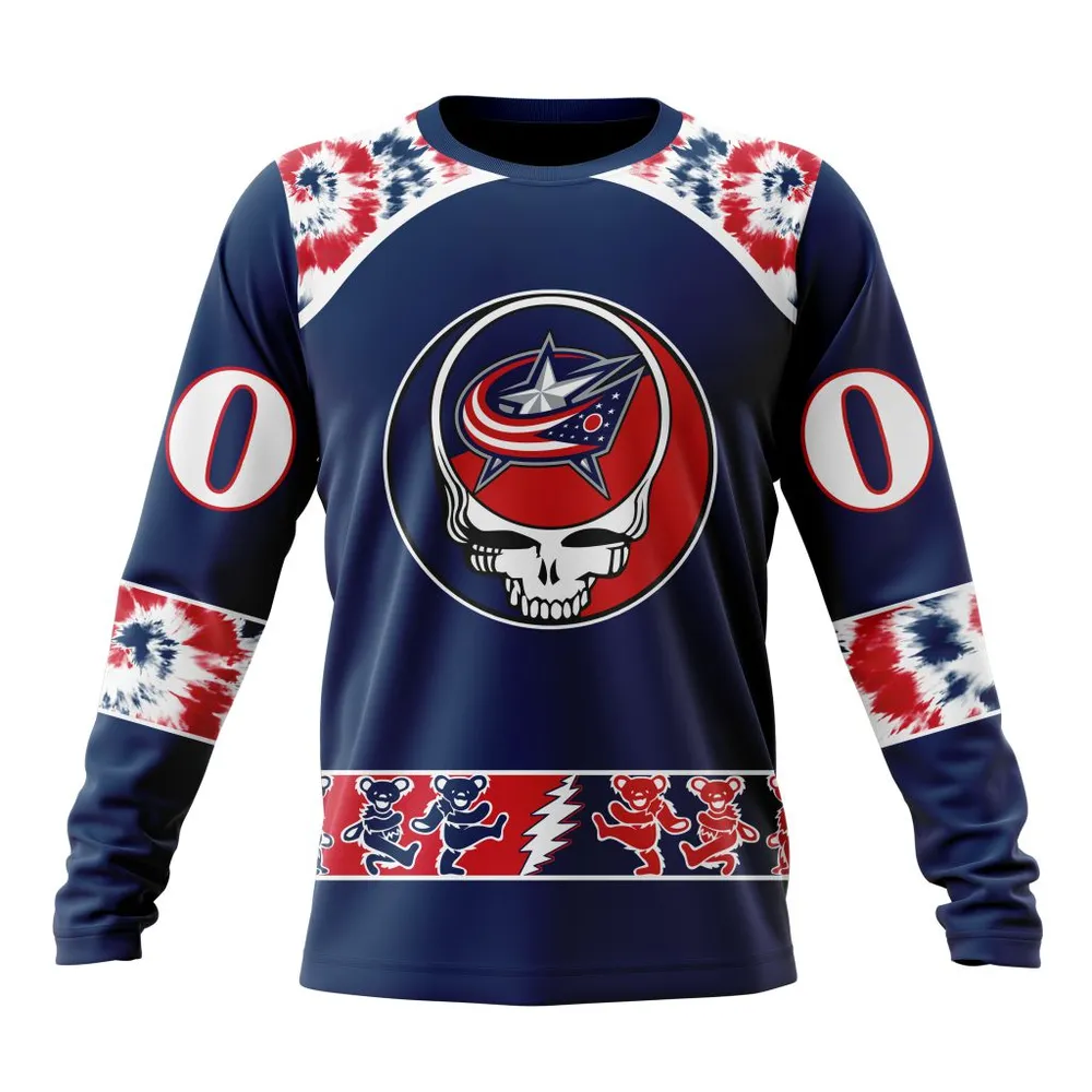 NHL Columbus Blue Jackets Special Grateful Dead Design St2301 Long Sleeved Sweatshirt 