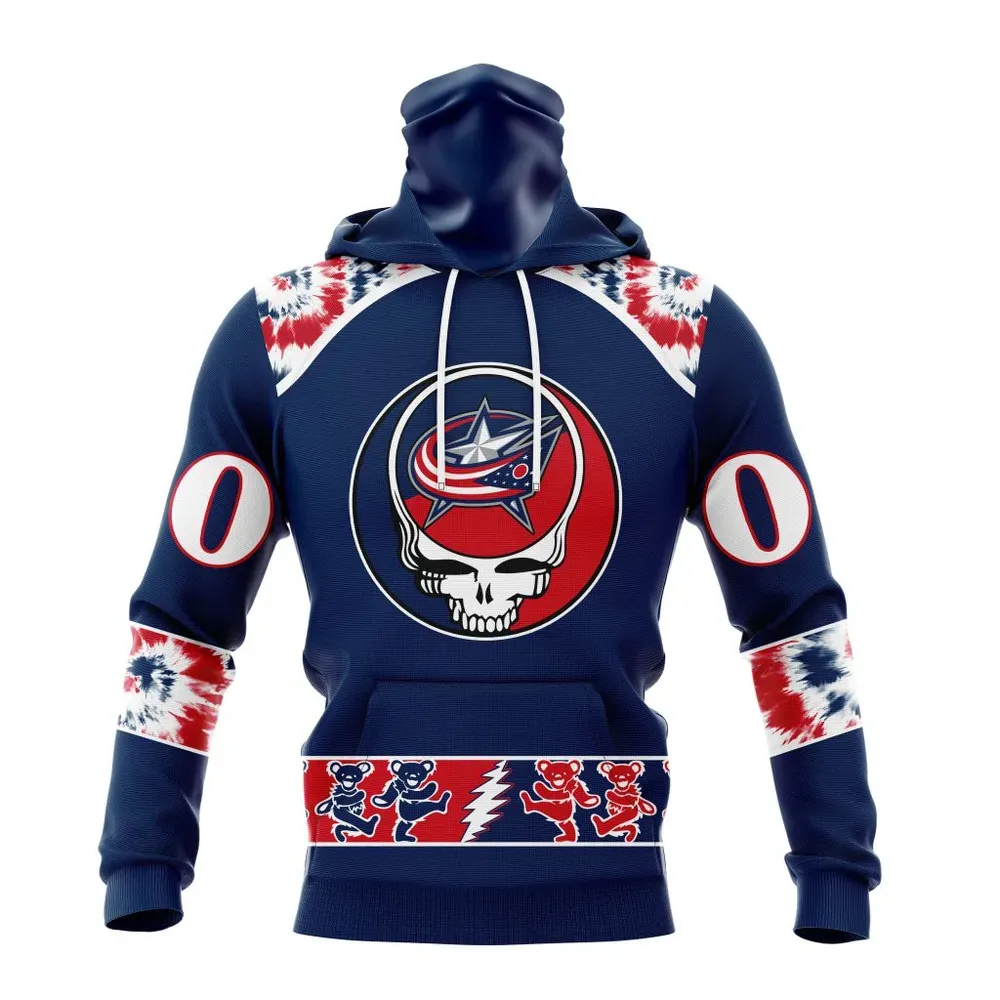 NHL Columbus Blue Jackets Special Grateful Dead Design St2301 Mask Hoodie