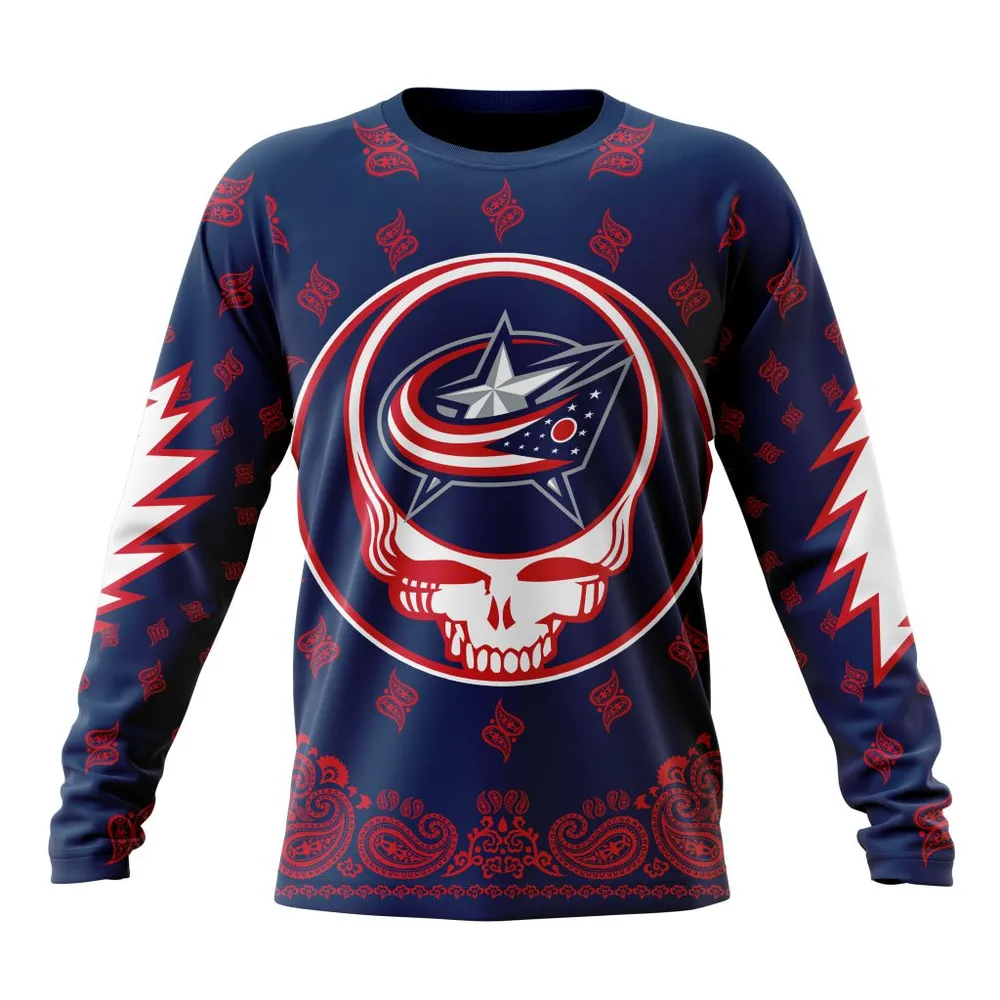 NHL Columbus Blue Jackets Special Grateful Dead Design St2303 Long Sleeved Sweatshirt 