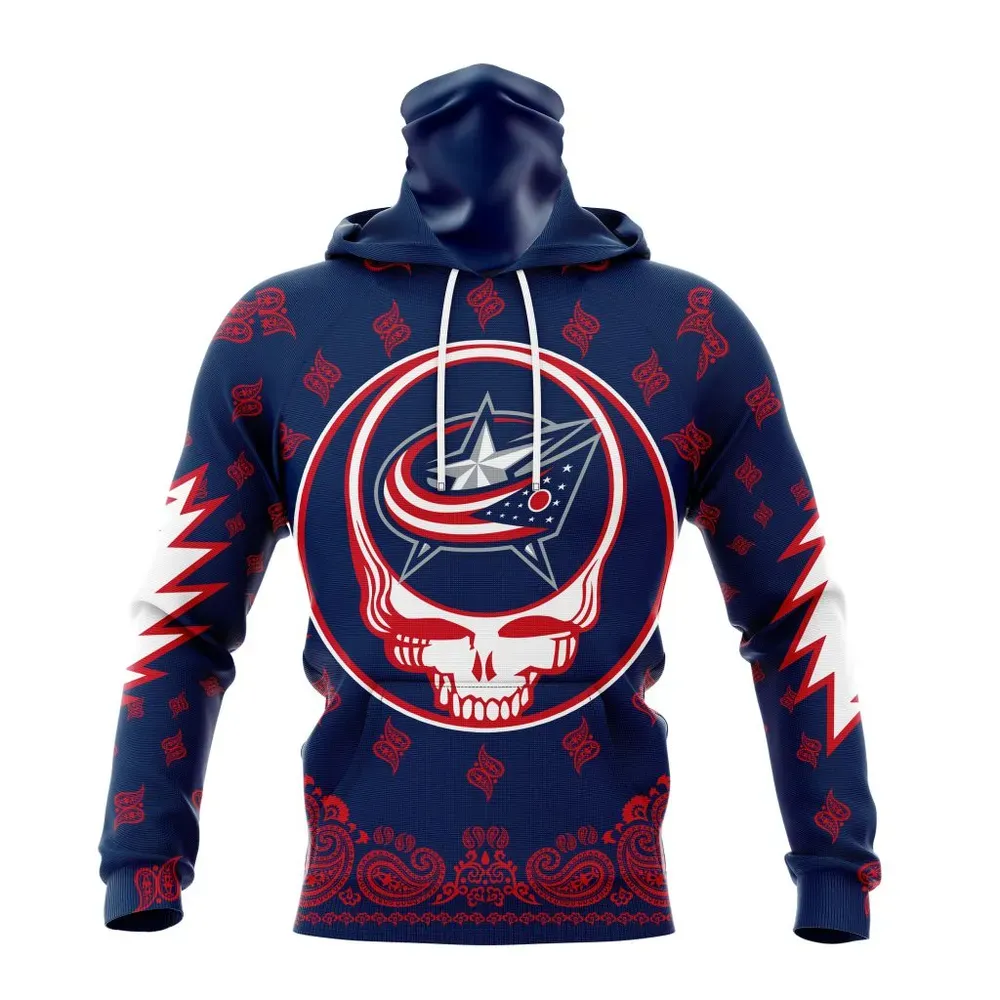 NHL Columbus Blue Jackets Special Grateful Dead Design St2303 Mask Hoodie